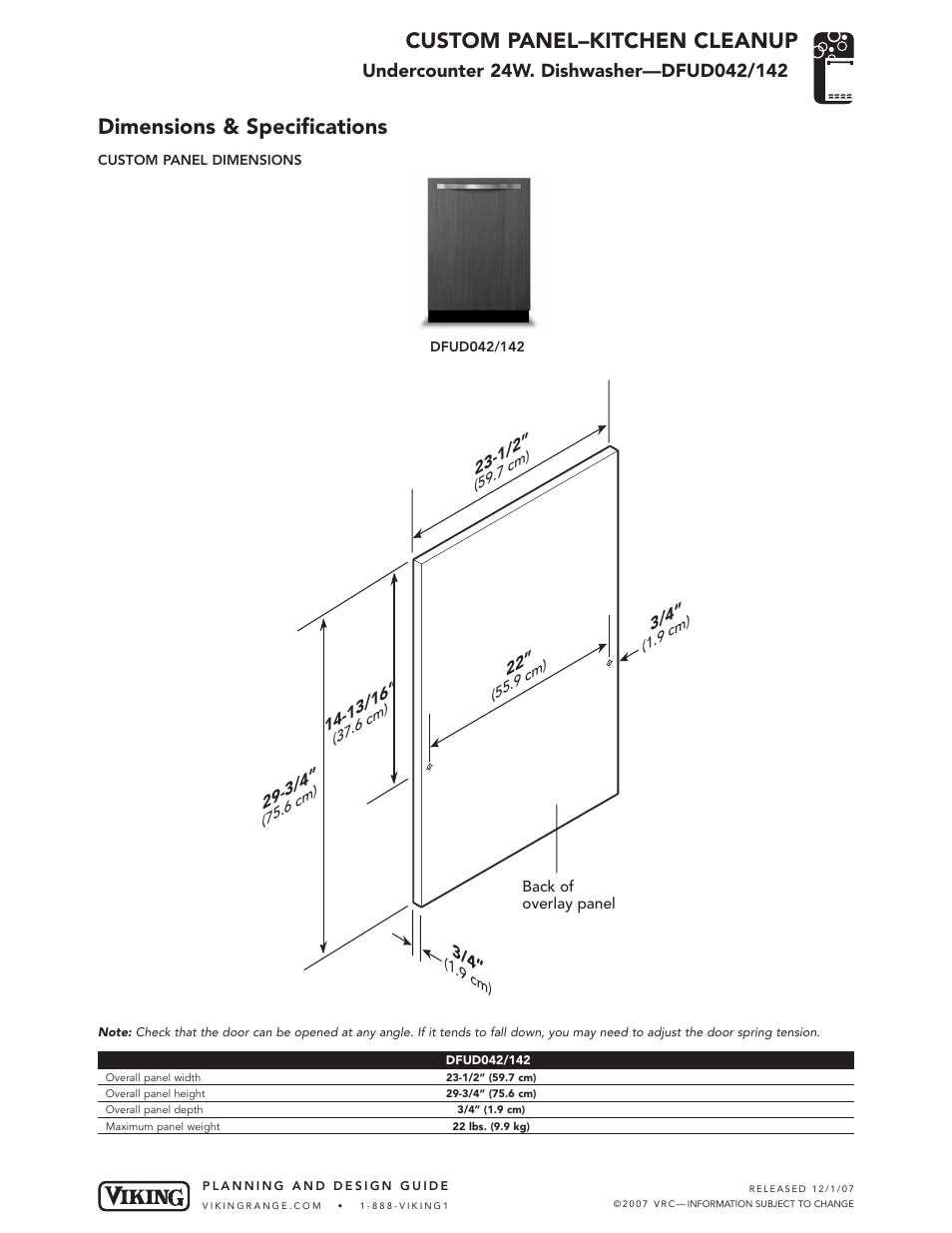 Viking DFUD042/142 User Manual | 1 page