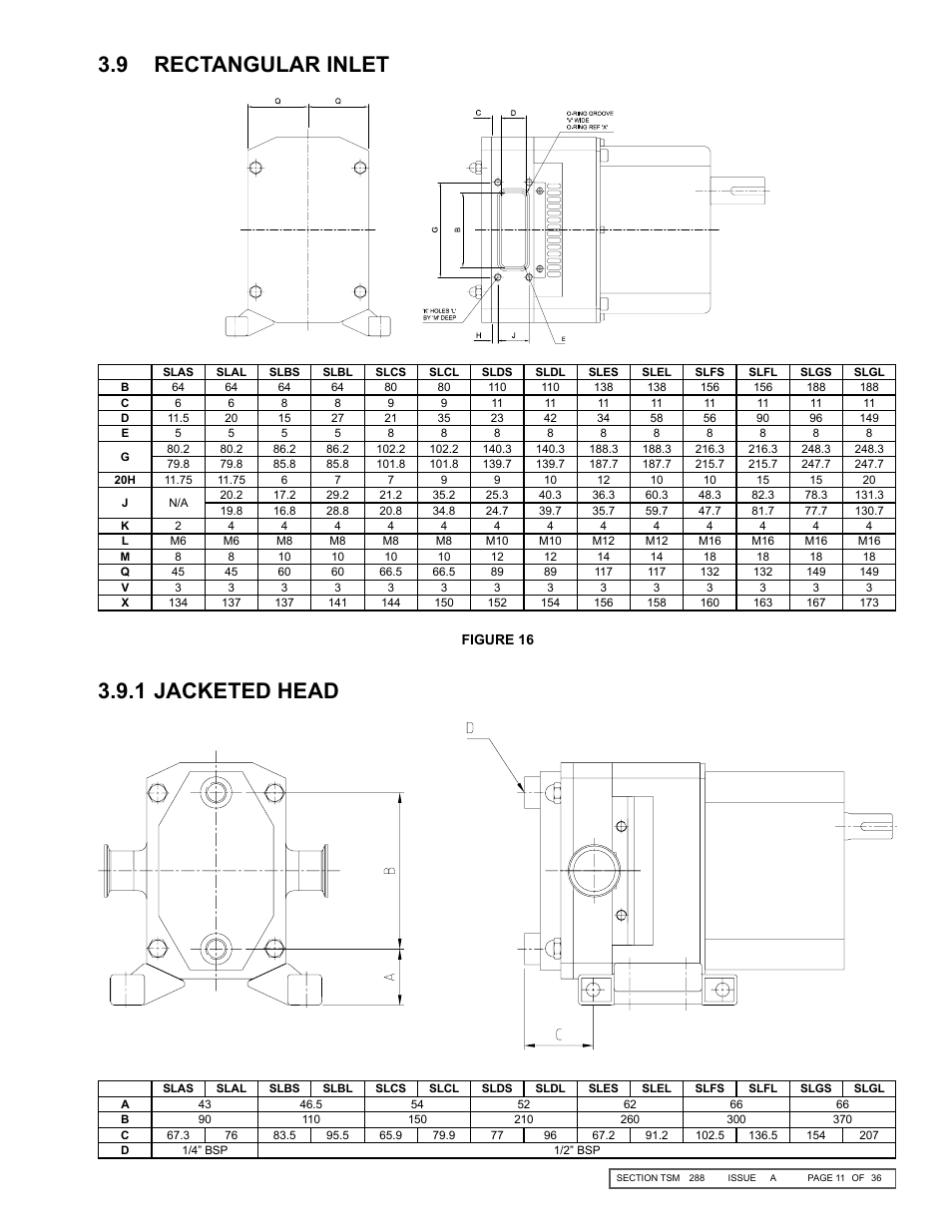 9 rectangular inlet, 1 jacketed head | Viking SLAL User Manual | Page 11 / 36