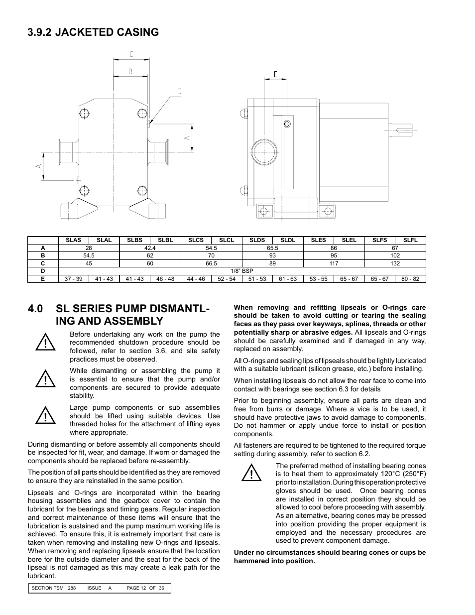 0 sl series pump dismantl- ing and assembly, 2 jacketed casing | Viking SLAL User Manual | Page 12 / 36