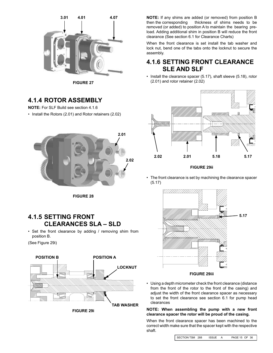 4 rotor assembly, 5 setting front clearances sla – sld, 6 setting front clearance sle and slf | Viking SLAL User Manual | Page 15 / 36