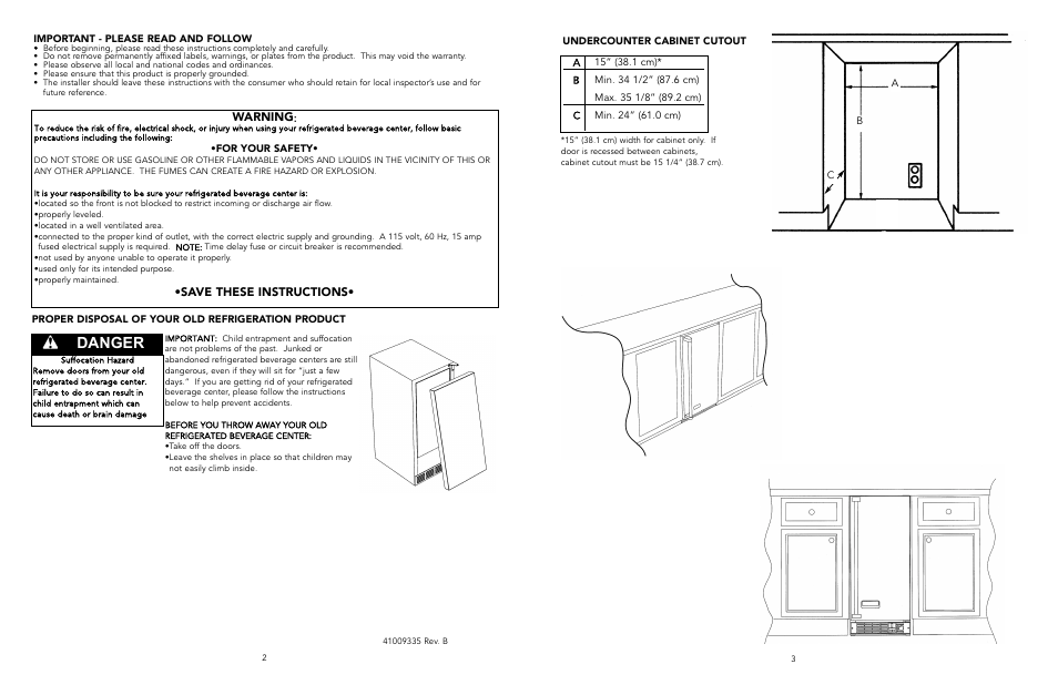 Danger, Warning, Save these instructions | Viking DUAR154 User Manual | Page 2 / 9