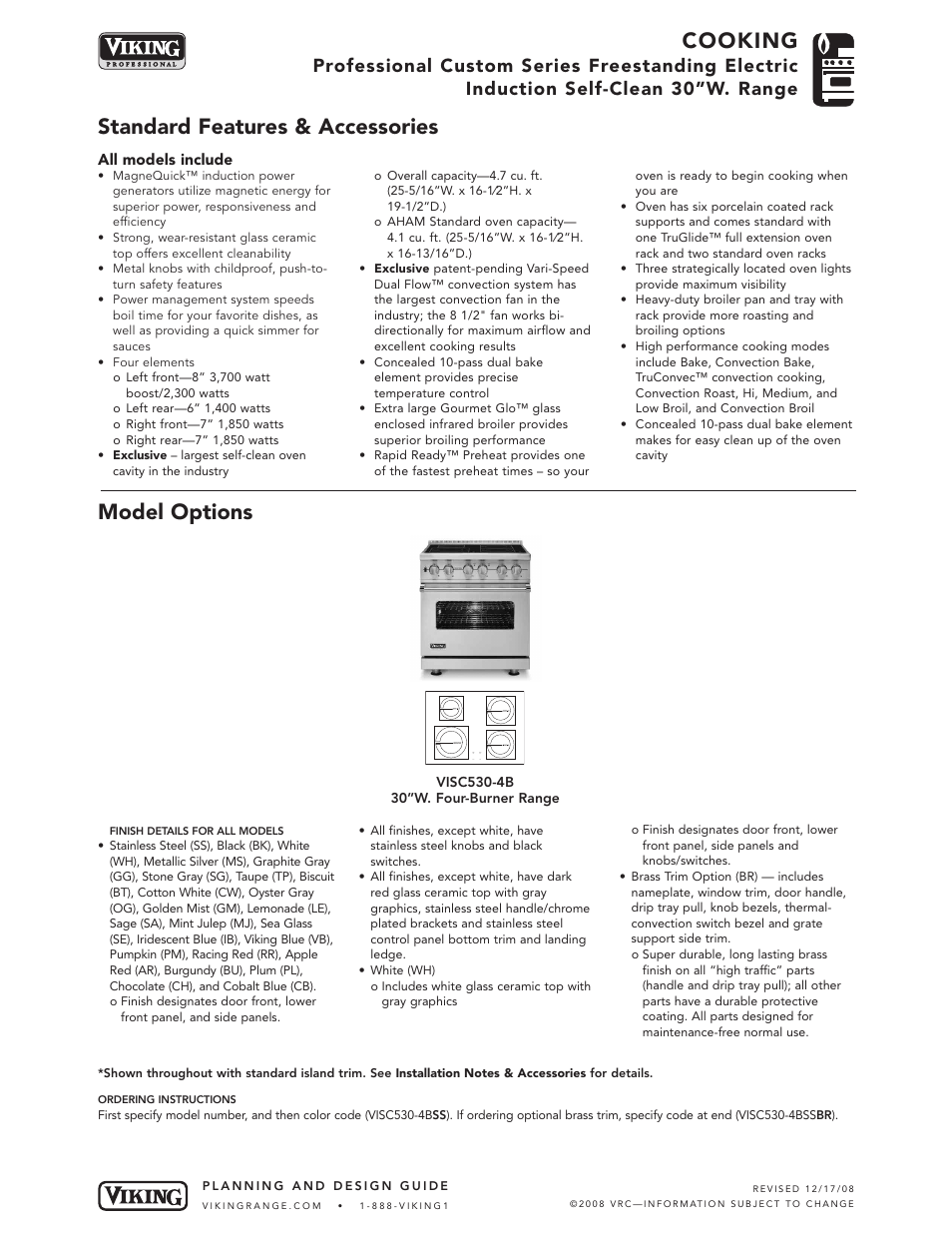 Viking VISC530-4B User Manual | 5 pages