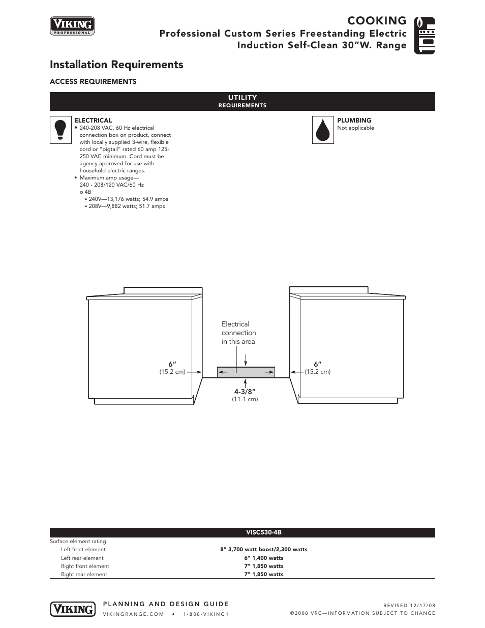 Cooking, Installation requirements | Viking VISC530-4B User Manual | Page 4 / 5