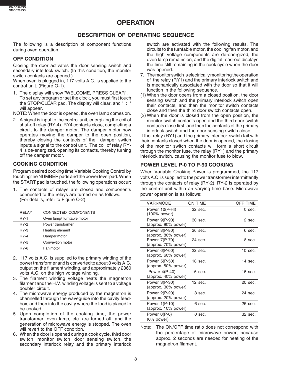 Operation, Description of operating sequence | Viking DMOC205SS User Manual | Page 10 / 48