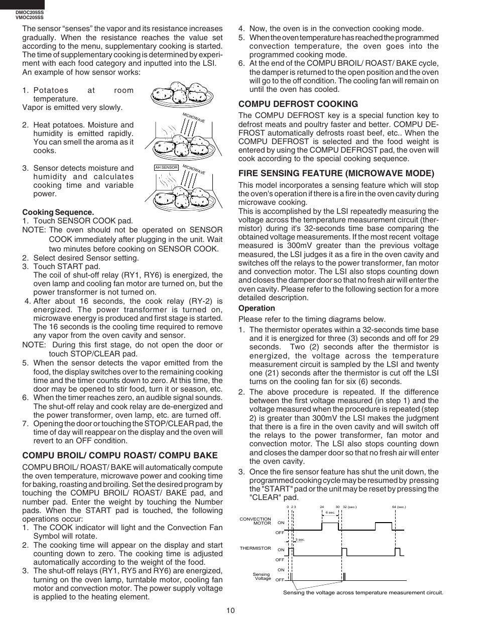 Compu broil/ compu roast/ compu bake, Compu defrost cooking, Fire sensing feature (microwave mode) | Viking DMOC205SS User Manual | Page 12 / 48
