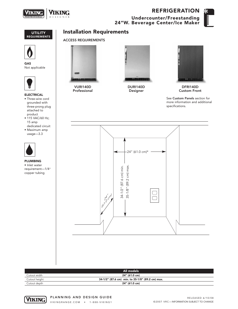 Refrigeration, Installation requirements | Viking DFRI140D User Manual | Page 4 / 5