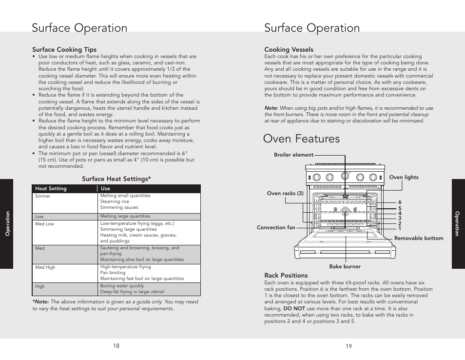 Surface operation, Oven features | Viking F20705A EN User Manual | Page 10 / 22