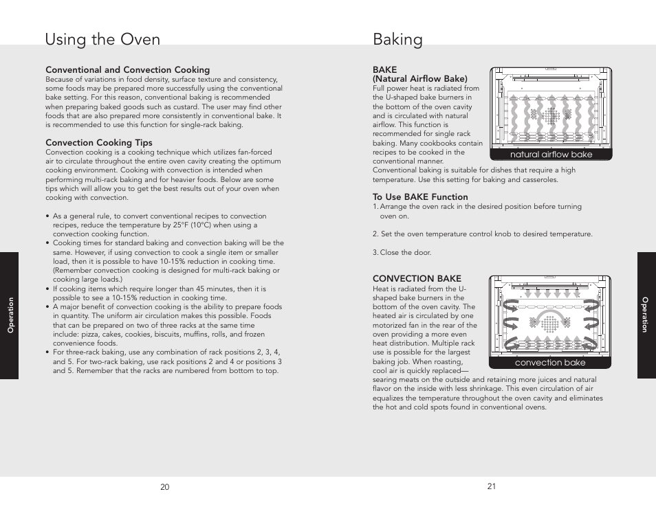 Oven functions and settin, Surface operati, Oven functions and settings | Surface operation, Baking using the oven | Viking F20705A EN User Manual | Page 11 / 22