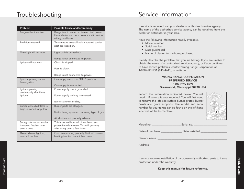 Troubleshooting, Service information | Viking F20705A EN User Manual | Page 21 / 22