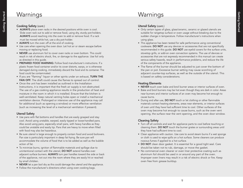 Warnings | Viking F20705A EN User Manual | Page 5 / 22