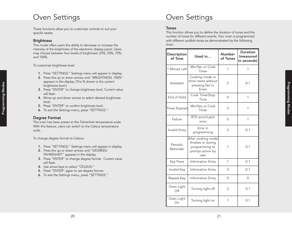 Oven settings | Viking F20366B User Manual | Page 11 / 30