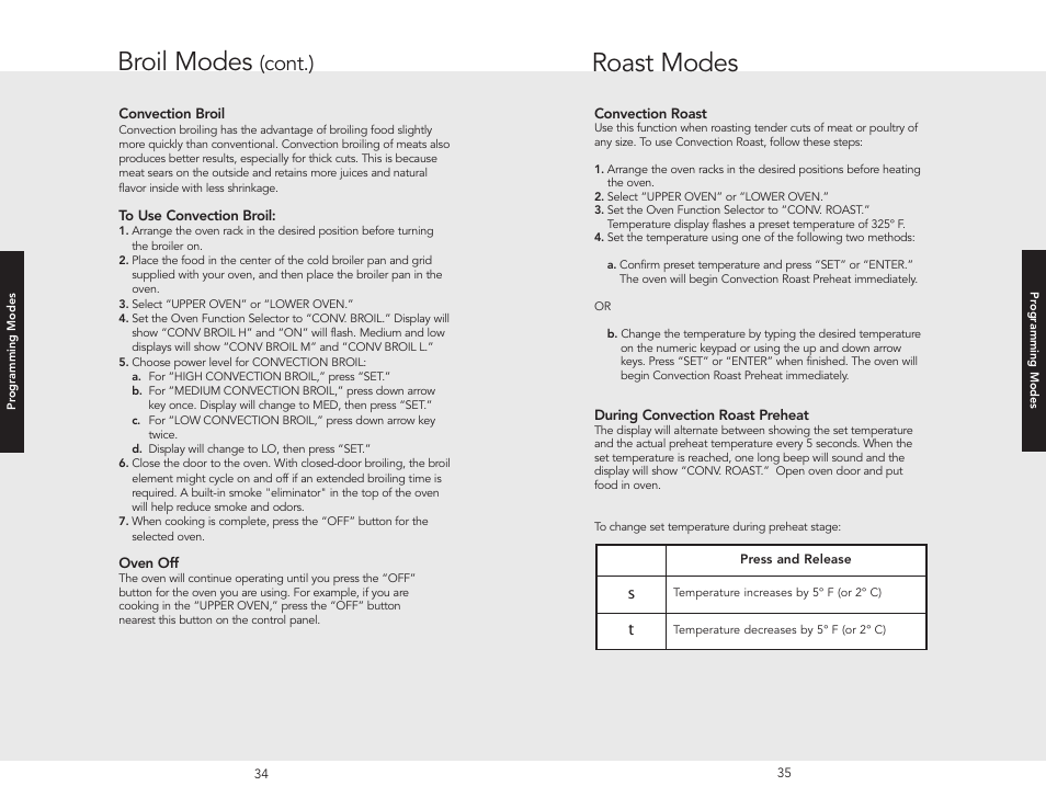 Roast modes, Broil modes, Cont.) | Viking F20366B User Manual | Page 18 / 30