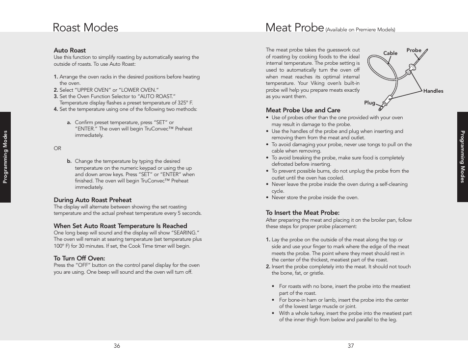 Roast modes meat probe | Viking F20366B User Manual | Page 19 / 30