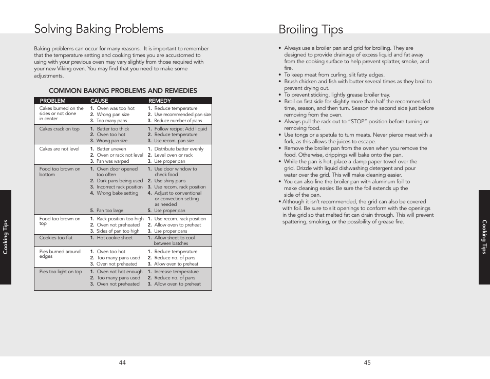 Solving baking problems, Broiling tips | Viking F20366B User Manual | Page 23 / 30