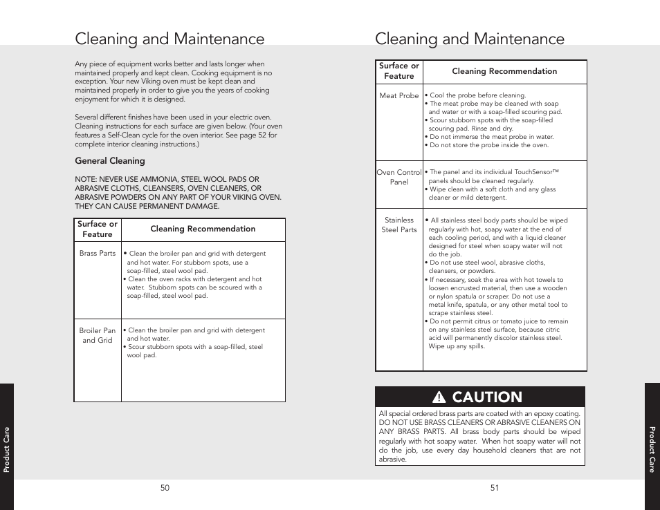 Cleaning and maintenance, Caution | Viking F20366B User Manual | Page 26 / 30