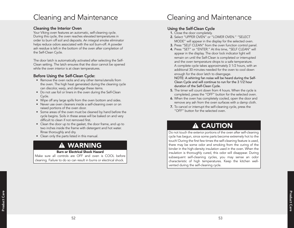 Cleaning and maintenance, Caution, Warning | Viking F20366B User Manual | Page 27 / 30