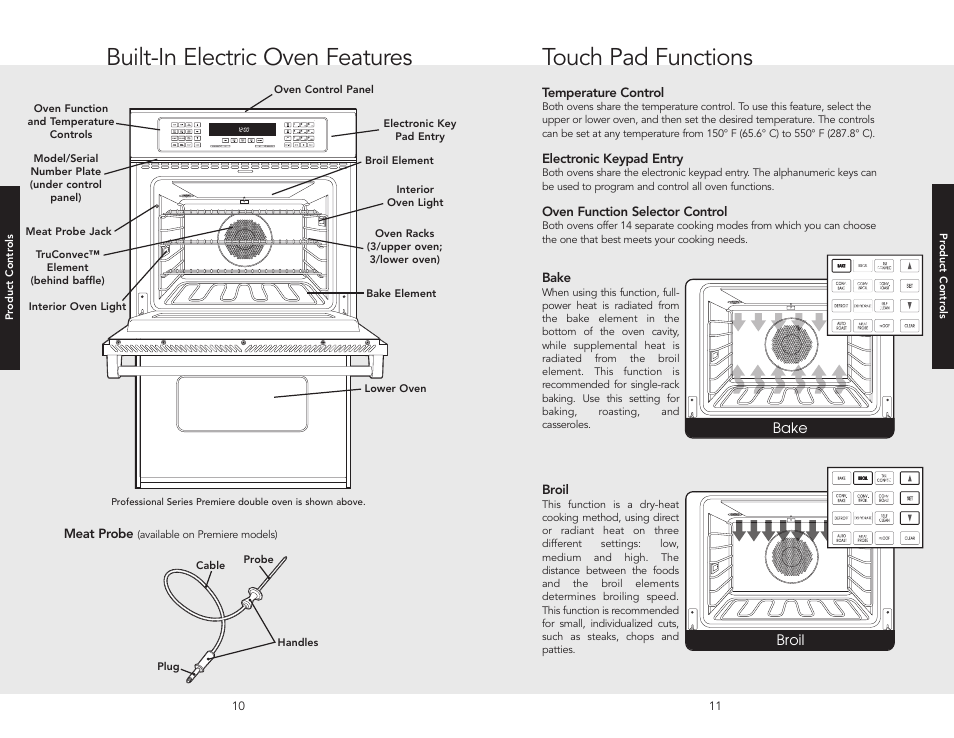 Built-in electric oven features, Touch pad functions | Viking F20366B User Manual | Page 6 / 30