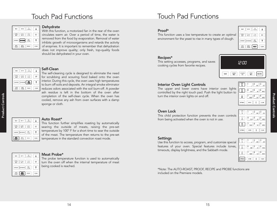 Touch pad functions | Viking F20366B User Manual | Page 8 / 30