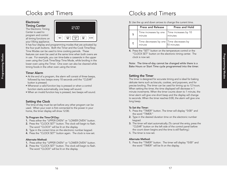 Clocks and timers | Viking F20366B User Manual | Page 9 / 30