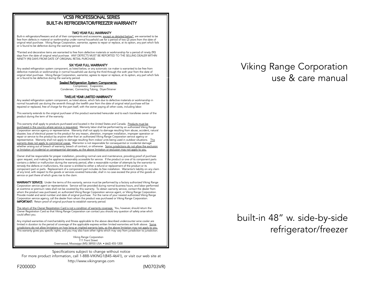 Viking F20398A User Manual | 16 pages