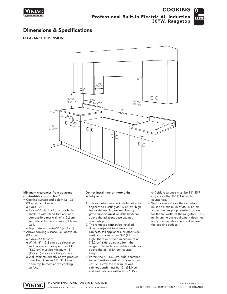 Cooking, Dimensions & specifications | Viking Cooking VIRT301-4B* User Manual | Page 3 / 5