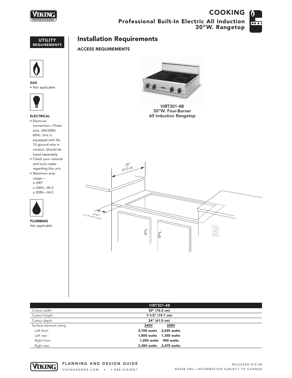 Cooking, Installation requirements | Viking Cooking VIRT301-4B* User Manual | Page 4 / 5