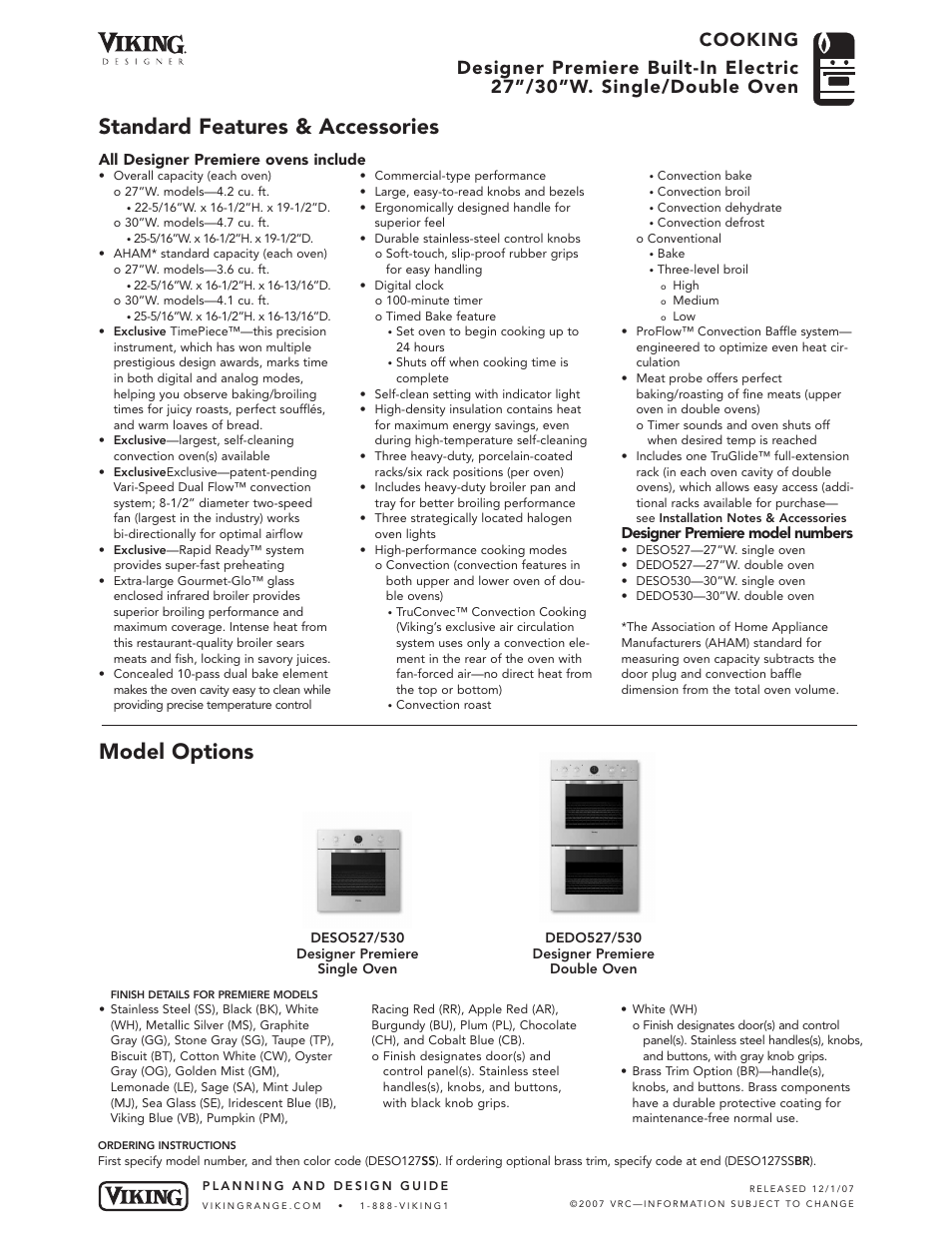 Standard features & accessories model options | Viking DEDO User Manual | Page 2 / 5