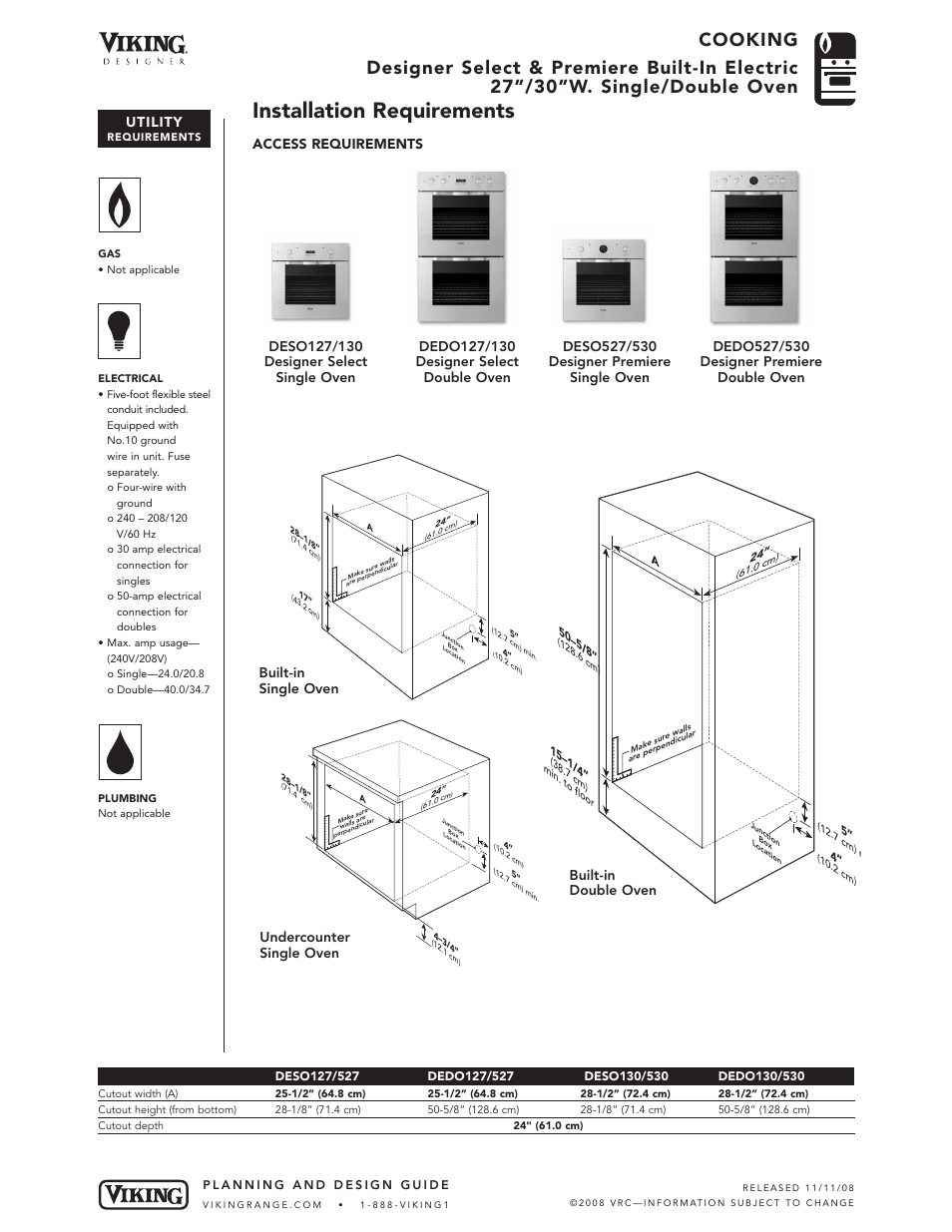 Installation requirements, Utility, Access requirements | Viking DEDO127/130 User Manual | Page 4 / 5