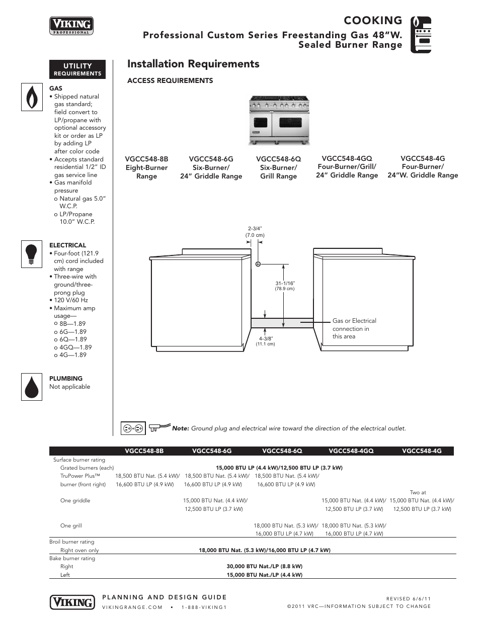 Cooking, Installation requirements | Viking VGCC548-8B User Manual | Page 5 / 8