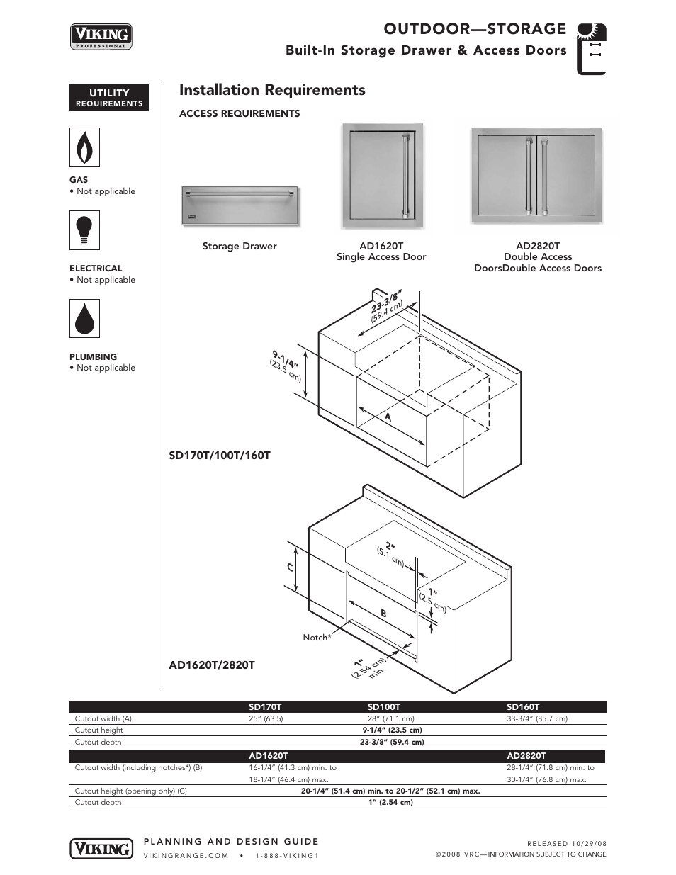 Outdoor—storage, Installation requirements, Built-in storage drawer & access doors | Viking Storage Drawer User Manual | Page 4 / 5