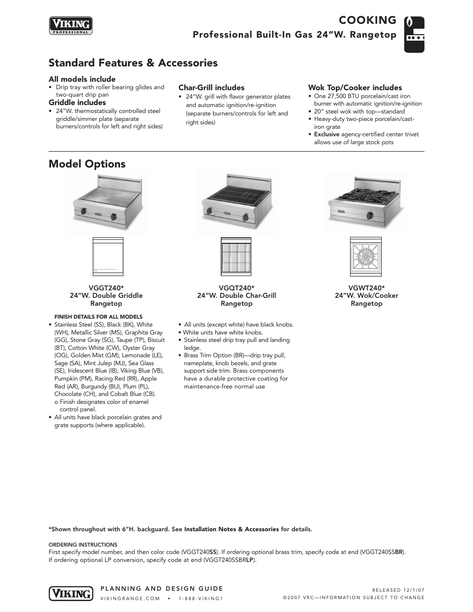 Viking VGQT240 User Manual | 5 pages