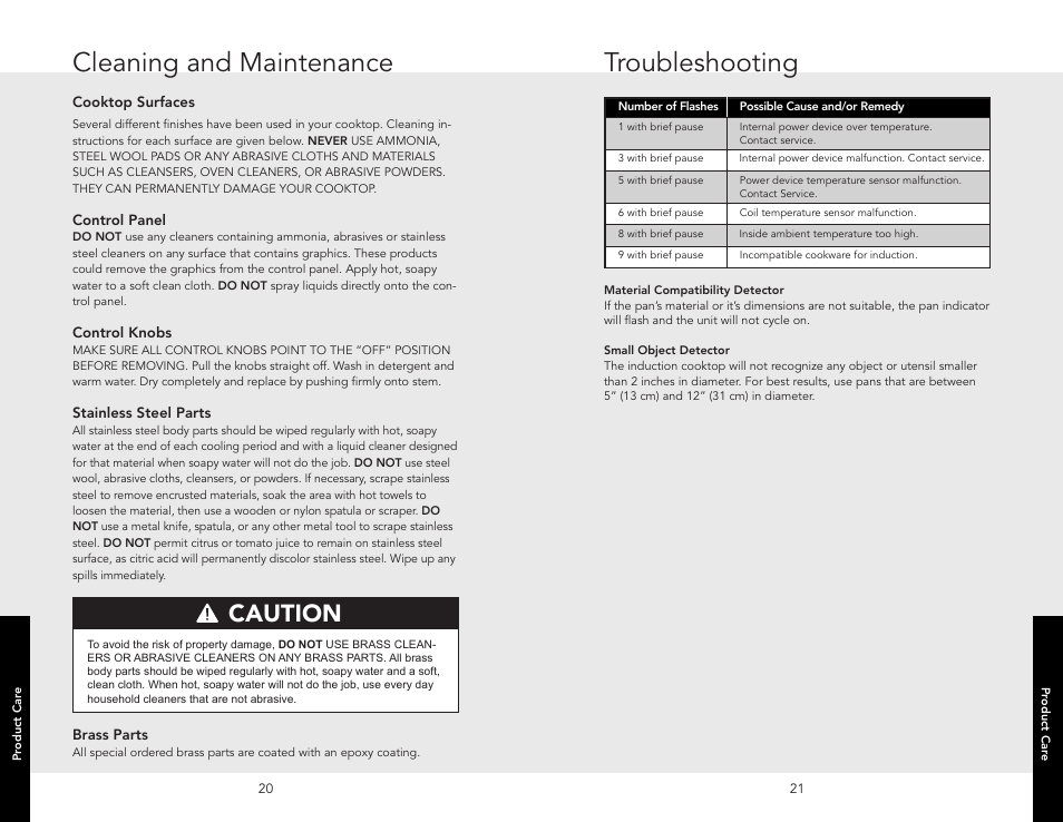 Service informatio, Warrant, Troubleshooting service information warranty | Cleaning and maintenance, Troubleshooting, Caution | Viking F20111B (M0306VR) User Manual | Page 11 / 12