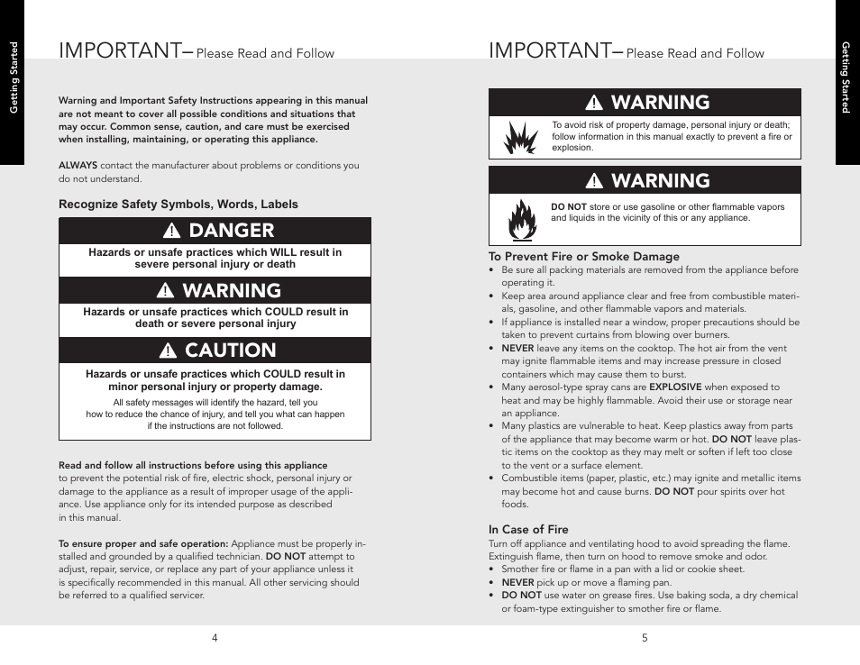 Important, Danger, Warning caution | Warning | Viking F20111B (M0306VR) User Manual | Page 3 / 12