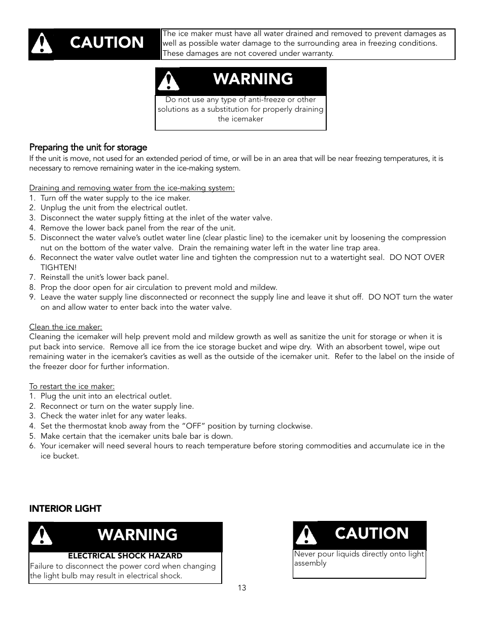 Warning, Caution | Viking Combination Beverage Center User Manual | Page 13 / 20