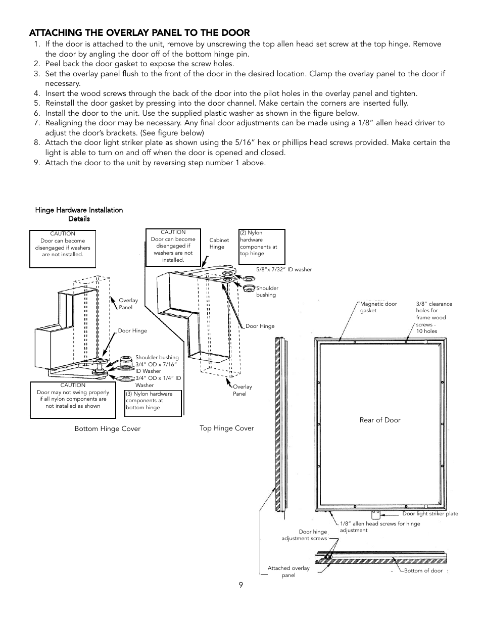 Attaching the overlay panel to the door | Viking Combination Beverage Center User Manual | Page 9 / 20