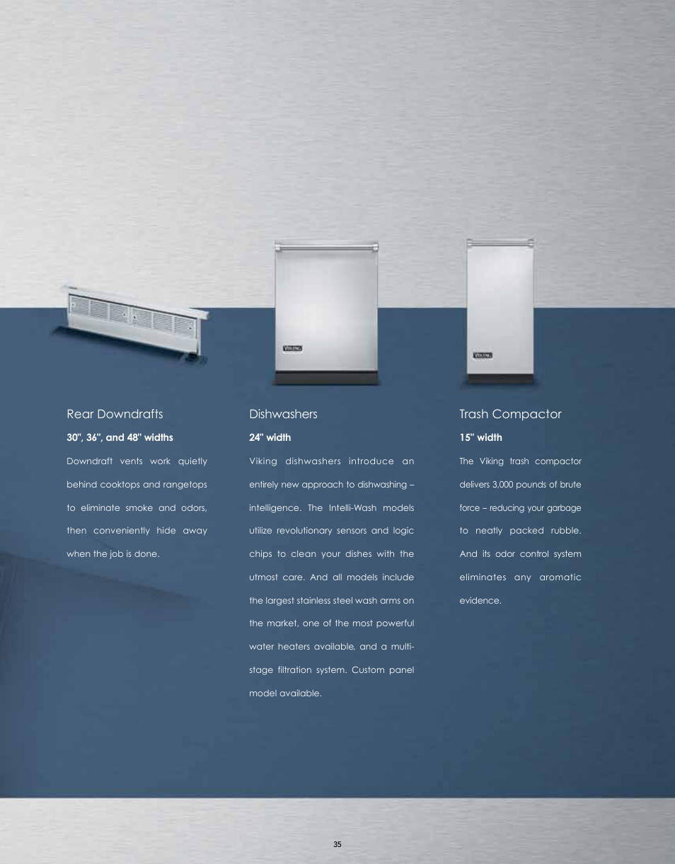 Trash compactor, Rear downdrafts, Dishwashers | Viking M0908F60094G User Manual | Page 35 / 64