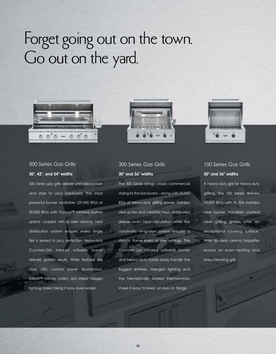 Forget going out on the town. go out on the yard | Viking M0908F60094G User Manual | Page 50 / 64