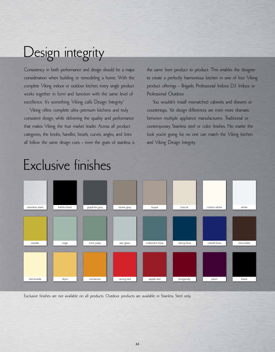 Exclusive finishes, Design integrity | Viking M0908F60094G User Manual | Page 63 / 64
