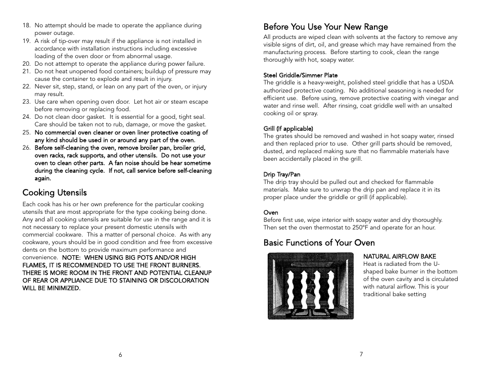 Before you use your new range, Basic functions of your oven, Cooking utensils | Viking F1737H User Manual | Page 4 / 20