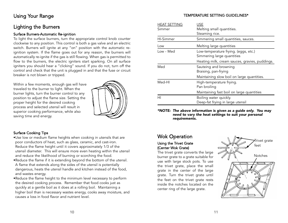 Using your range lighting the burners, Wok operation | Viking F1737H User Manual | Page 6 / 20