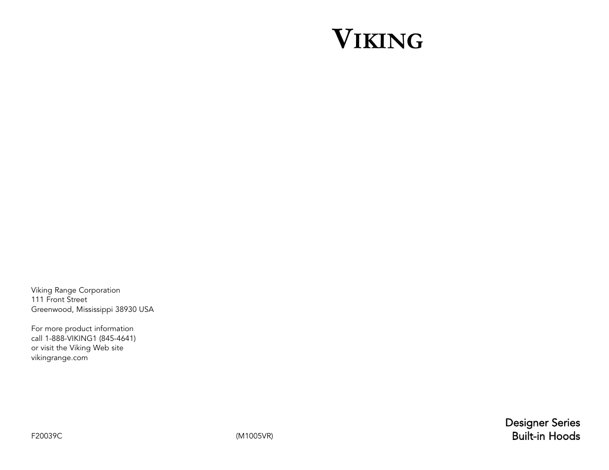 Viking F20039C User Manual | 6 pages