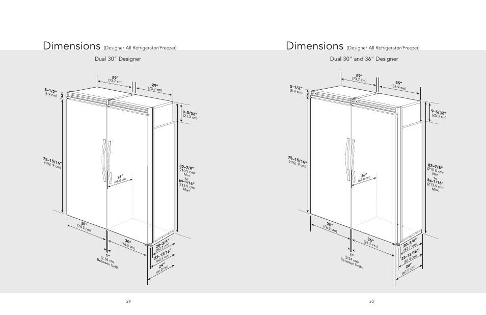 Dimensions, Designer all refrigerator/freezer) | Viking AF/AR User Manual | Page 15 / 26