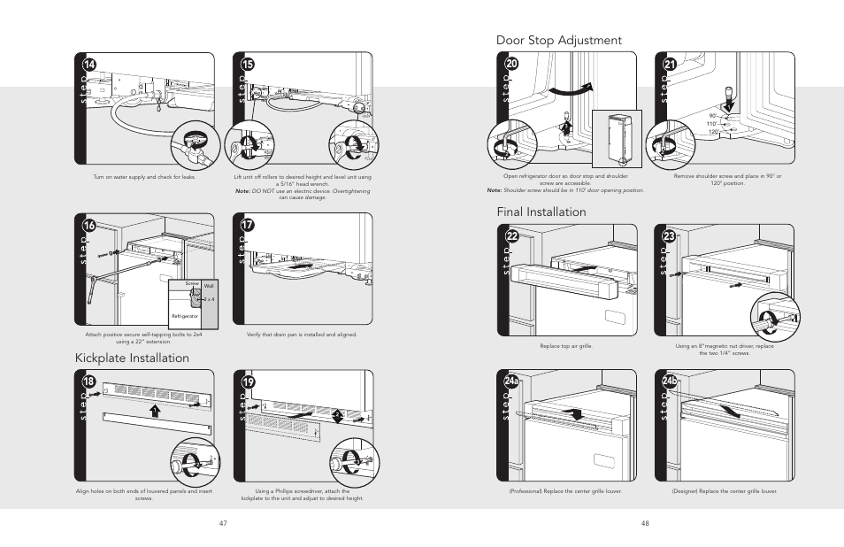 Kickplate installation, Door stop adjustment, Final installation | 24a 24b | Viking AF/AR User Manual | Page 24 / 26