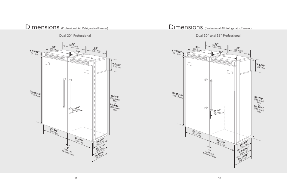 Dimensions, Professional all refrigerator/freezer) | Viking AF/AR User Manual | Page 6 / 26