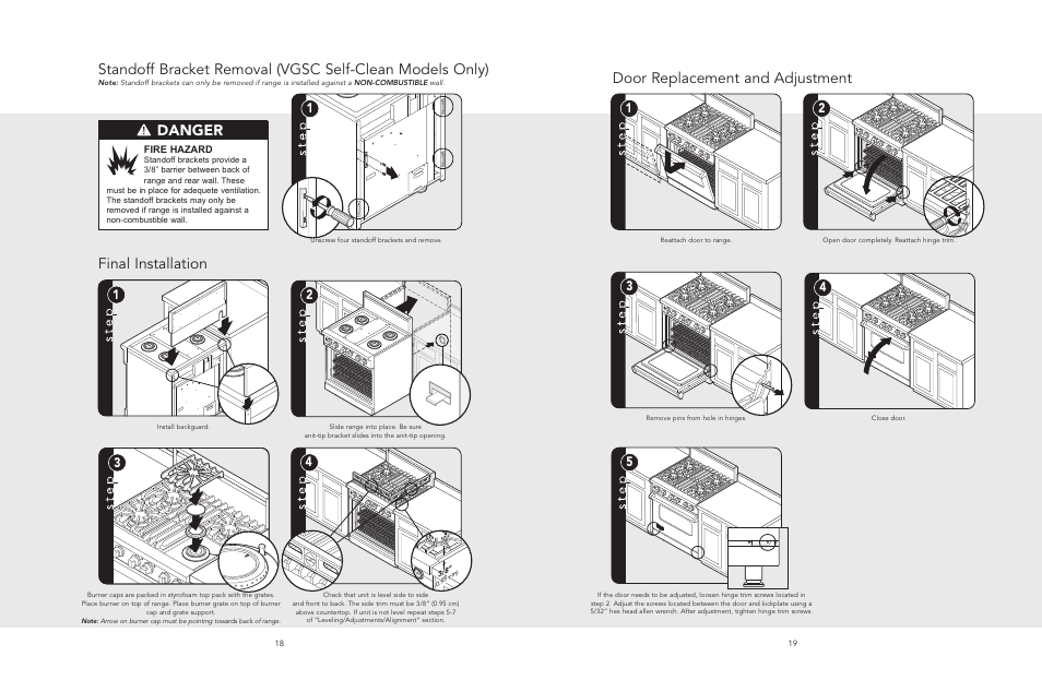 Door replacement and adjustment, Final installation, Danger | Viking F20513 User Manual | Page 10 / 12