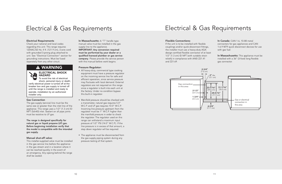 Electrical & gas requirements, Warning | Viking F20513 User Manual | Page 6 / 12