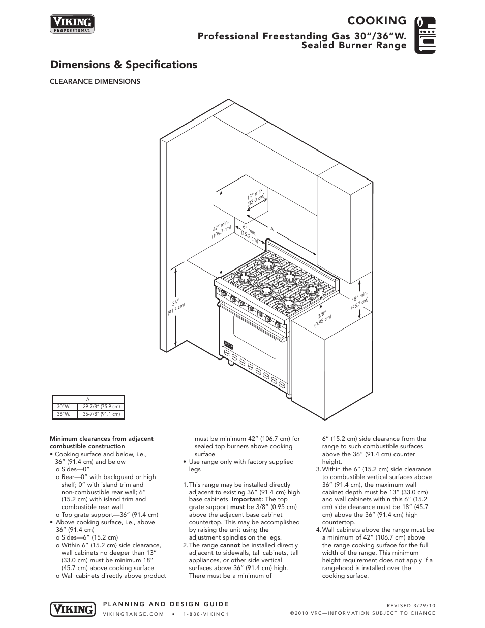 Cooking, Dimensions & specifications | Viking VGIC486-4G User Manual | Page 3 / 6