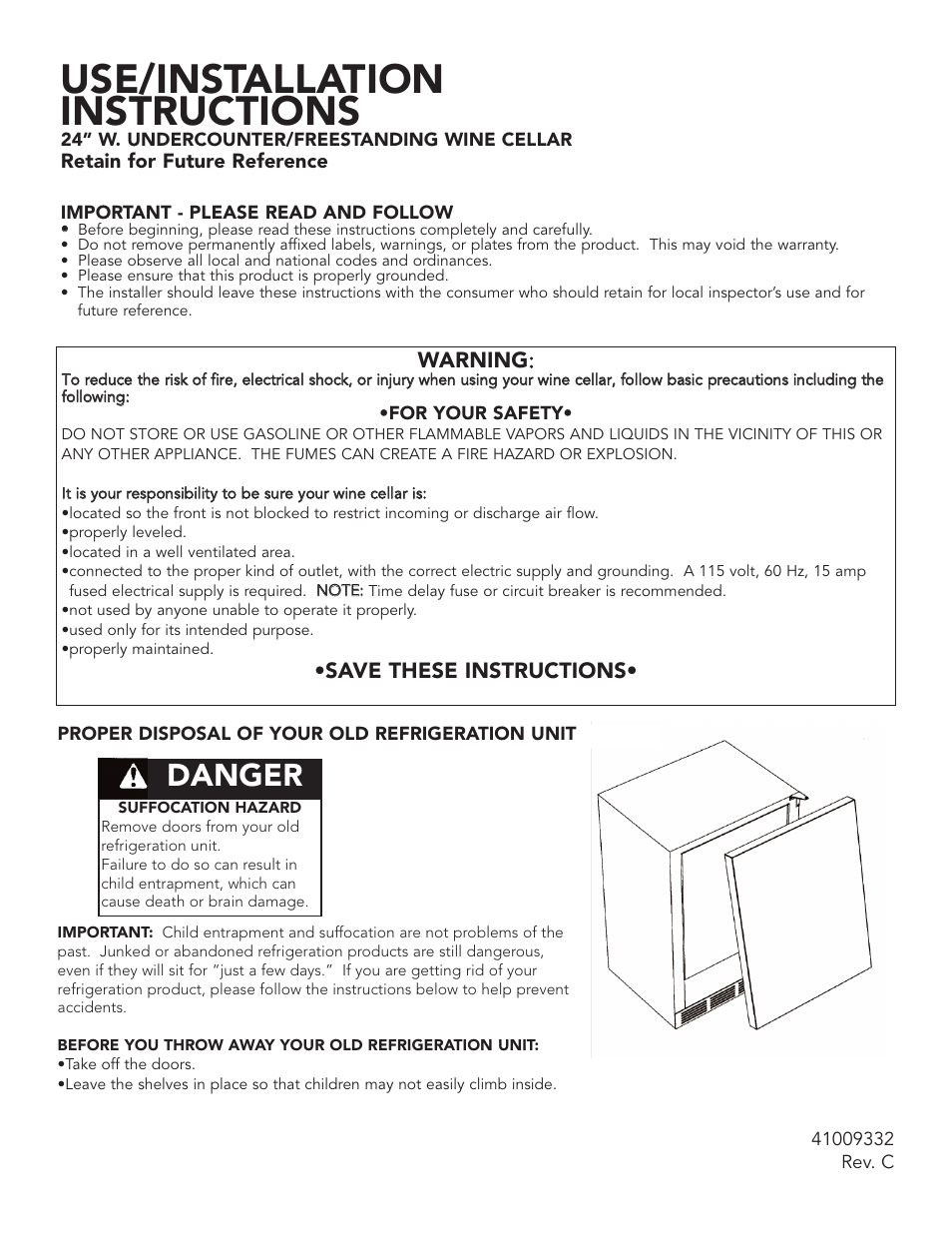 Viking UNDERCOUNTER/FREESTANDING WINE CELLAR User Manual | 14 pages