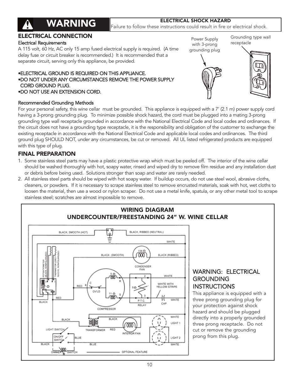 Warning | Viking UNDERCOUNTER/FREESTANDING WINE CELLAR User Manual | Page 10 / 14