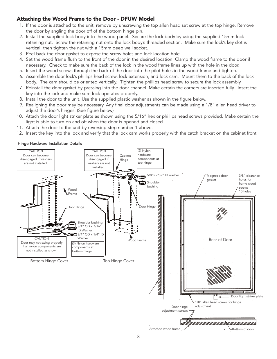 Attaching the wood frame to the door - dfuw model | Viking UNDERCOUNTER/FREESTANDING WINE CELLAR User Manual | Page 8 / 14